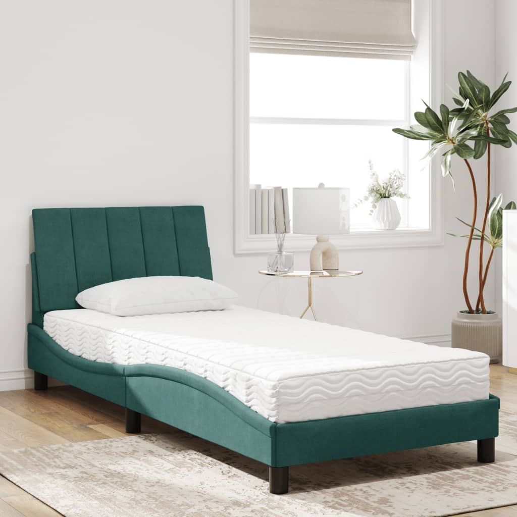 Bed with mattress dark green 90x190 cm velvet