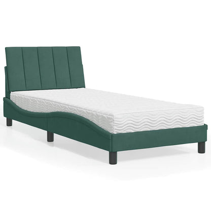Bett mit Matratze "Hanko" Dunkelgrün 90x190 cm Samt