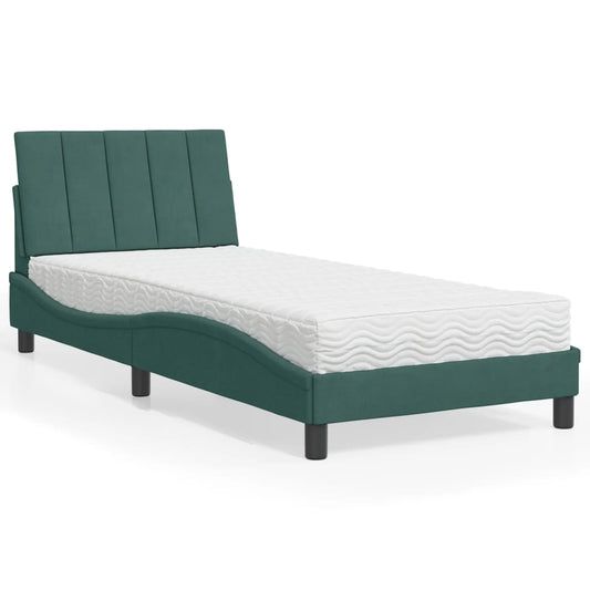 Bed with mattress dark green 90x190 cm velvet
