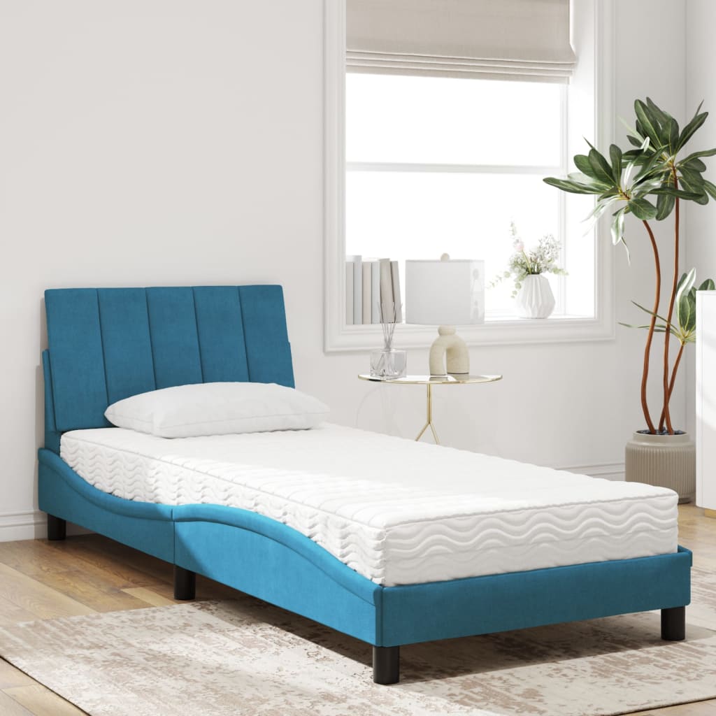 Bett mit Matratze "Hanko" Blau 90x190 cm Samt