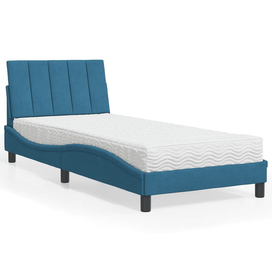 Bett mit Matratze "Hanko" Blau 90x190 cm Samt