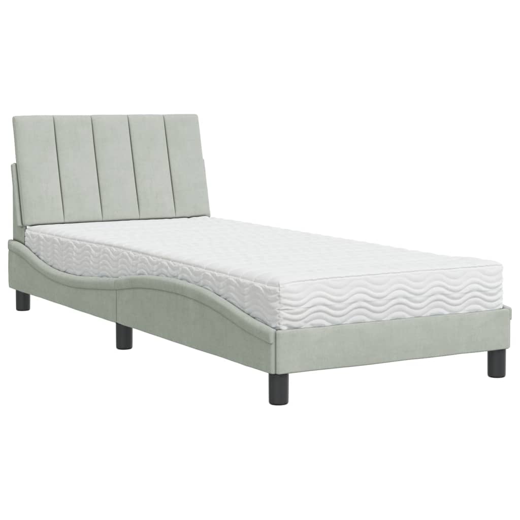 Bett mit Matratze "Hanko" Hellgrau 90x200 cm Samt