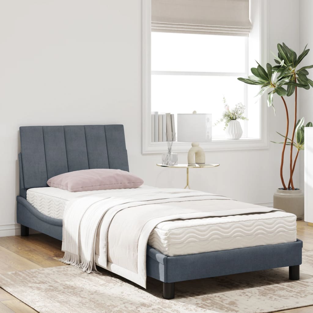Bett mit Matratze "Hanko" Dunkelgrau 90x200 cm Samt