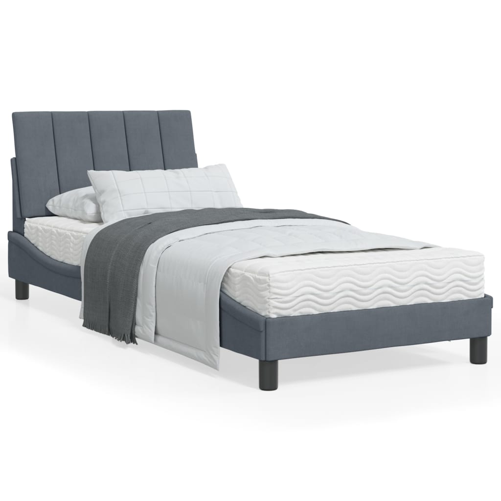 Bett mit Matratze "Hanko" Dunkelgrau 90x200 cm Samt
