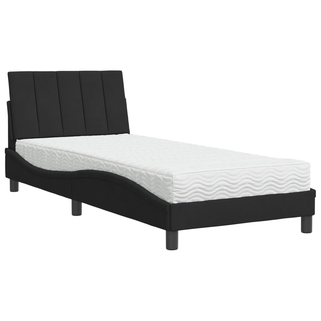 Bett mit Matratze "Hanko" Schwarz 90x200 cm Samt