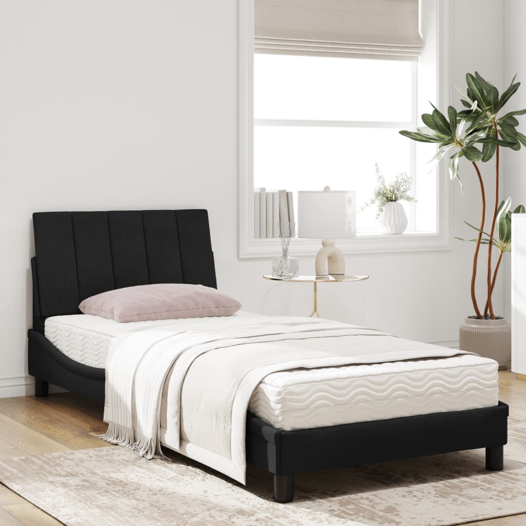 Bett mit Matratze "Hanko" Schwarz 90x200 cm Samt