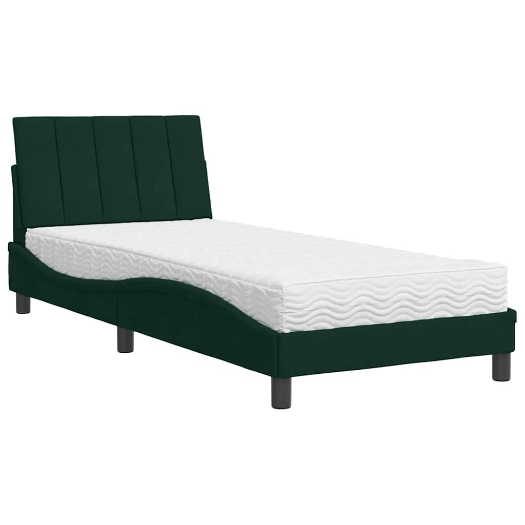 Bett mit Matratze "Hanko" Dunkelgrün 90x200 cm Samt