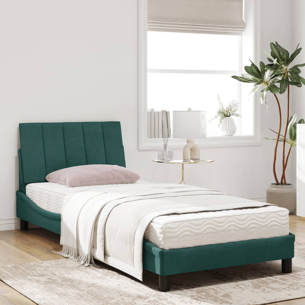 Bed with mattress dark green 90x200 cm velvet