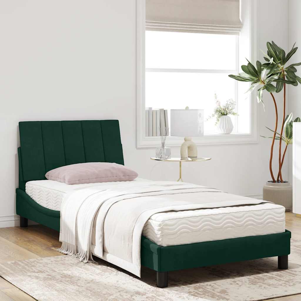 Bett mit Matratze "Hanko" Dunkelgrün 90x200 cm Samt
