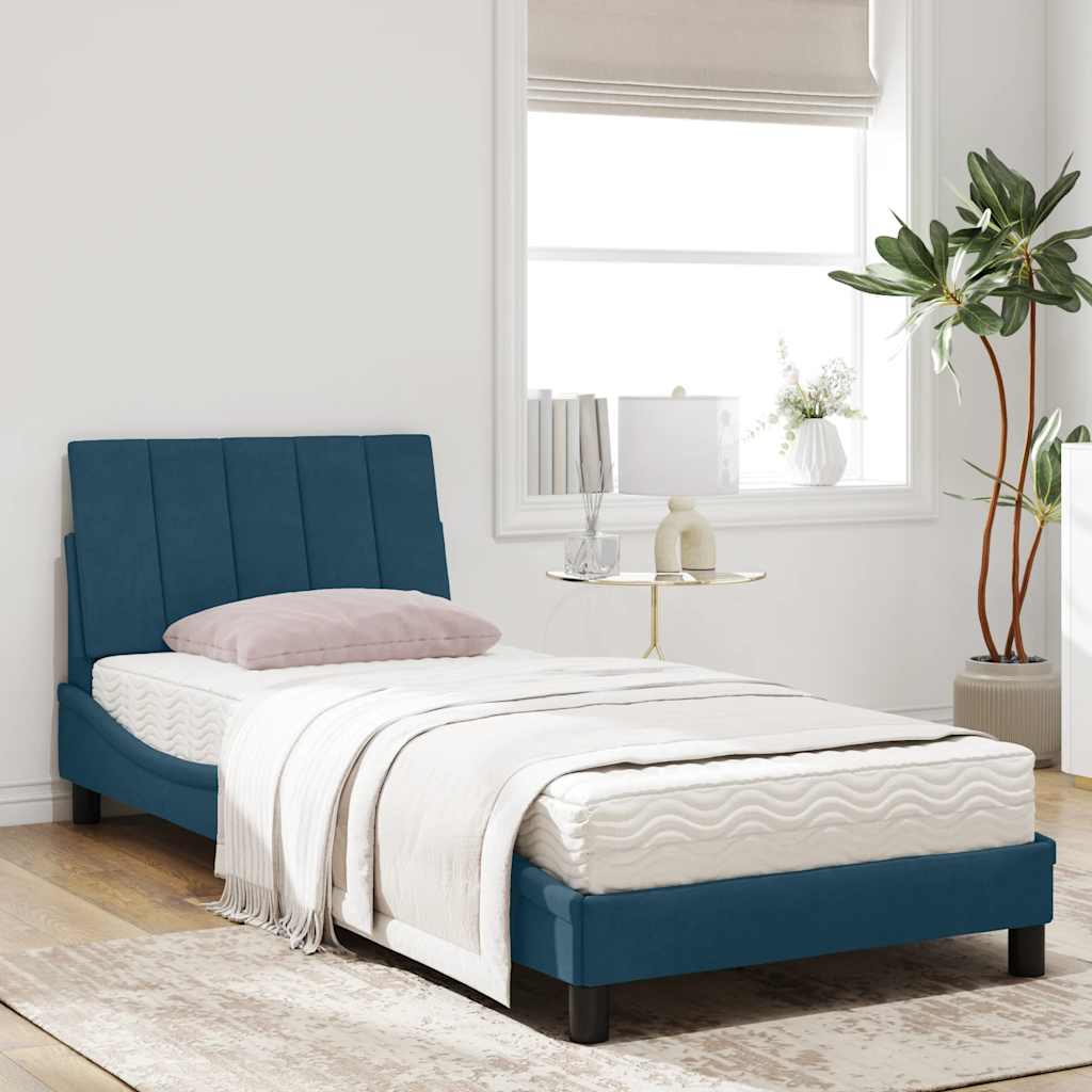 Bett mit Matratze "Hanko" Blau 90x200 cm Samt