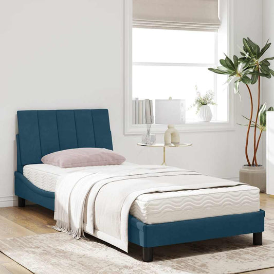 Bett mit Matratze "Hanko" Blau 90x200 cm Samt