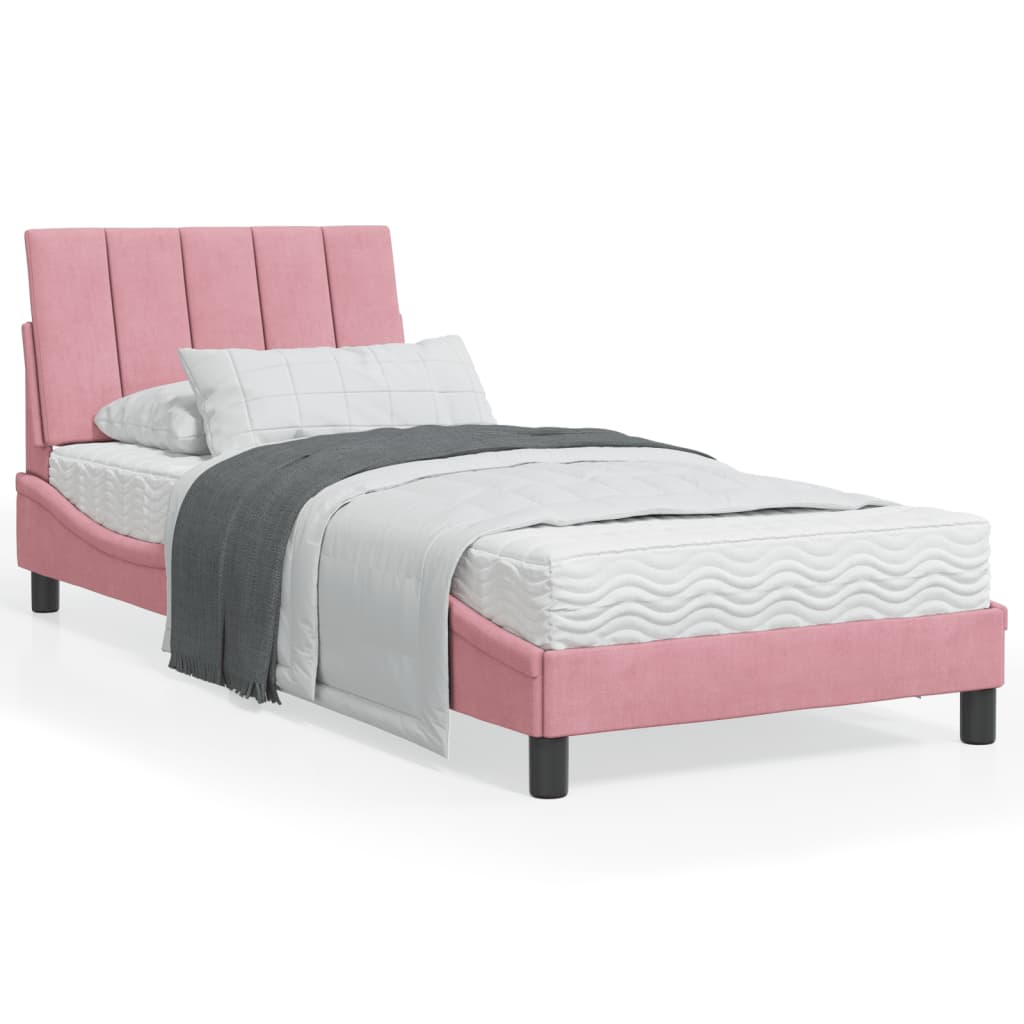 Bett mit Matratze "Hanko" Rosa 90x200 cm Samt