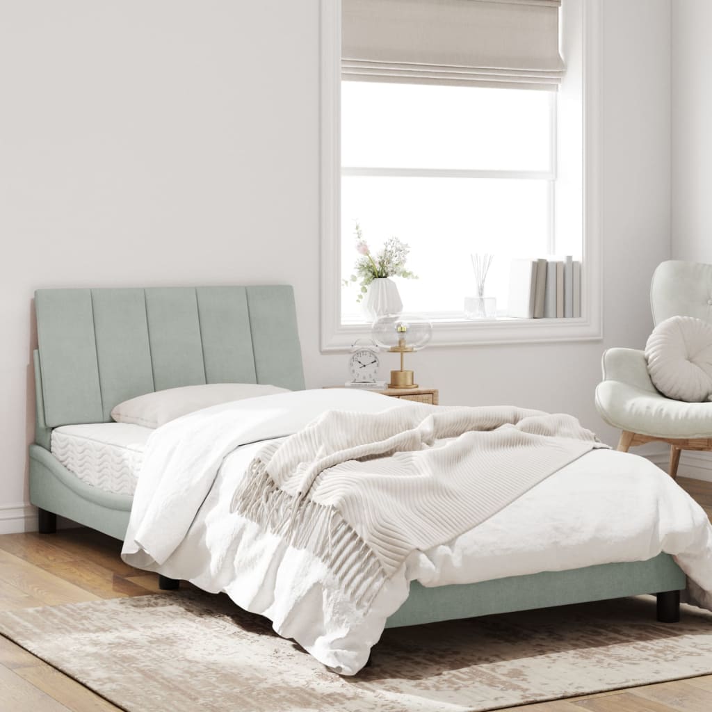 Lit avec matelas "Hanko" gris clair 100x200 cm velours