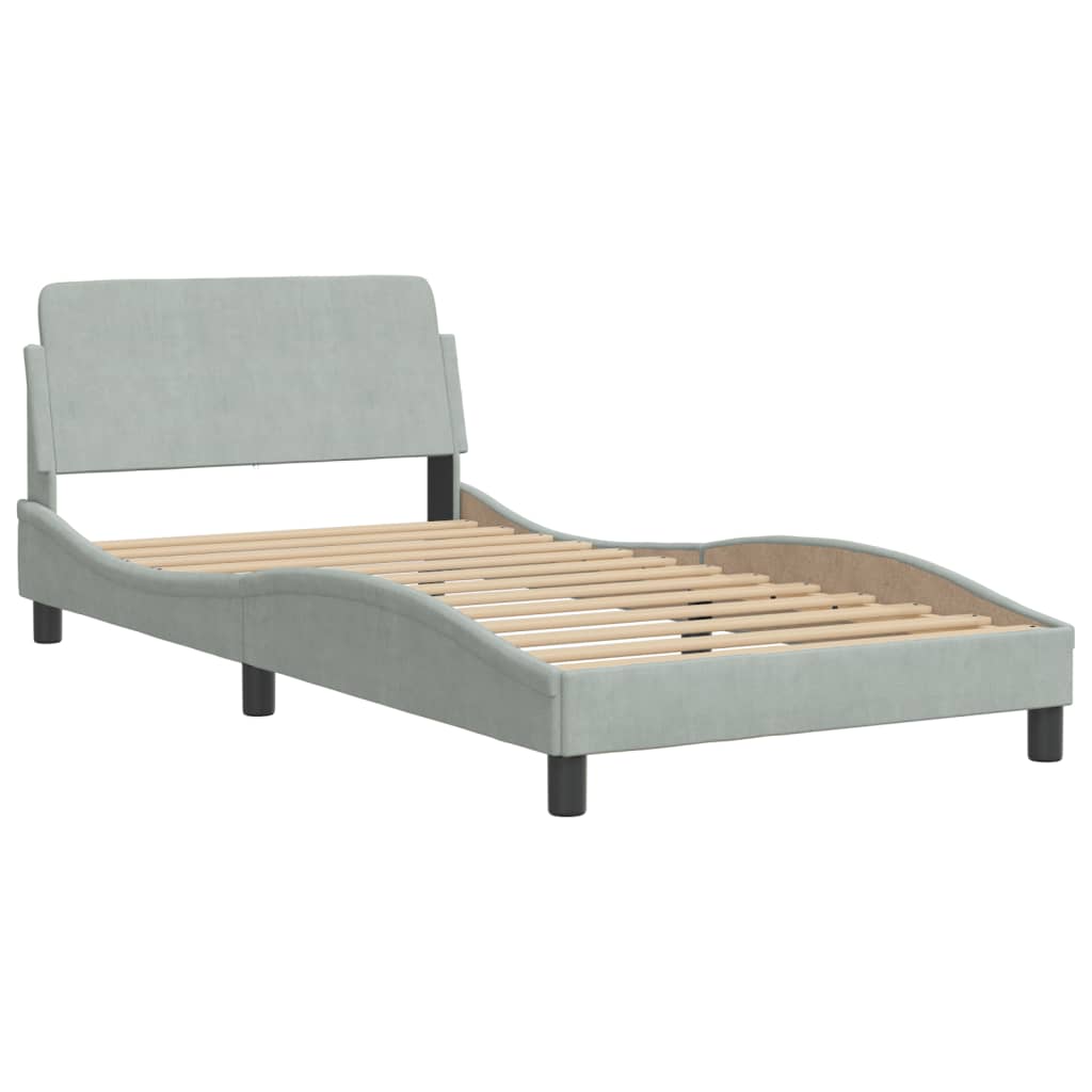 Lit avec matelas "Hanko" gris clair 100x200 cm velours
