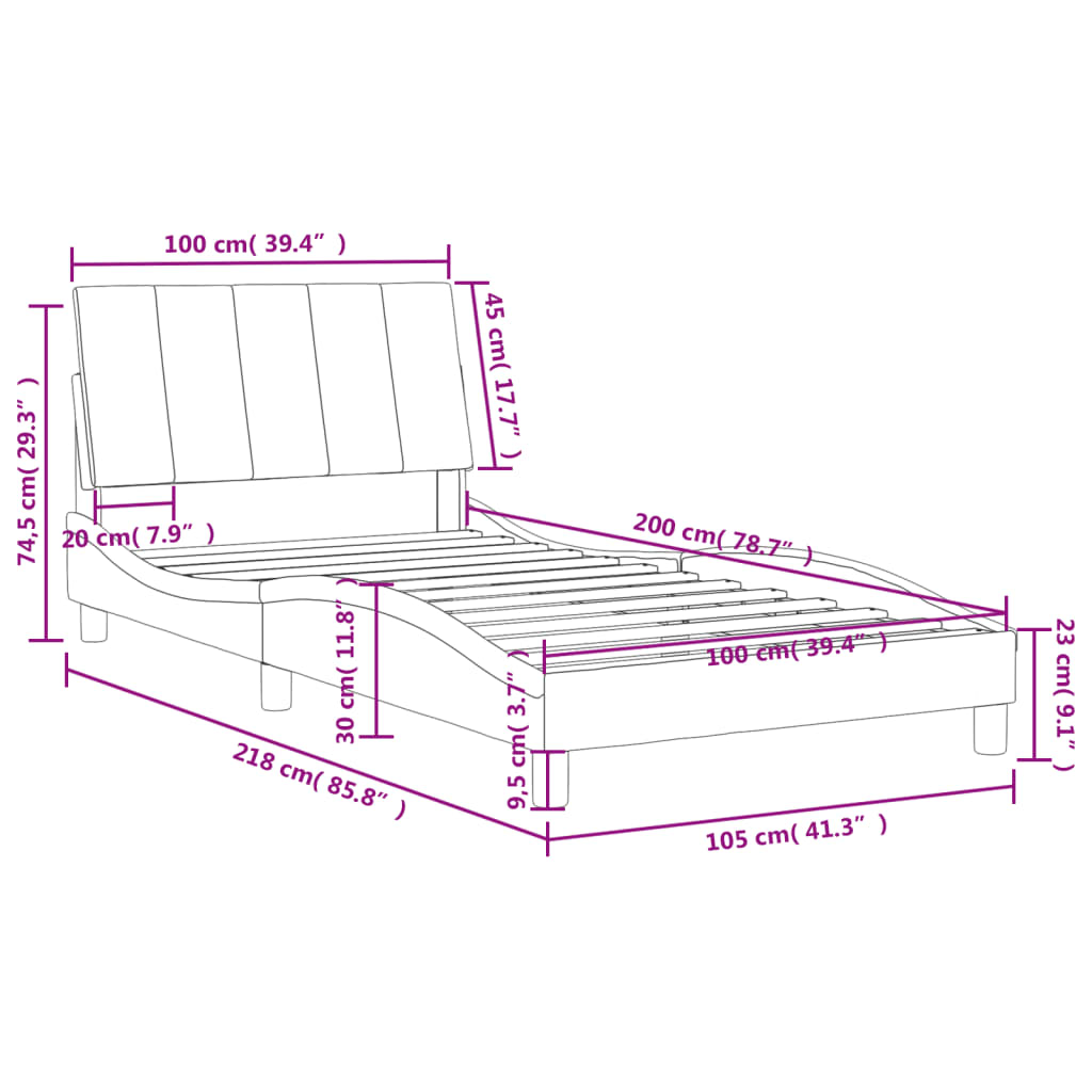 Lit avec matelas "Hanko" gris clair 100x200 cm velours