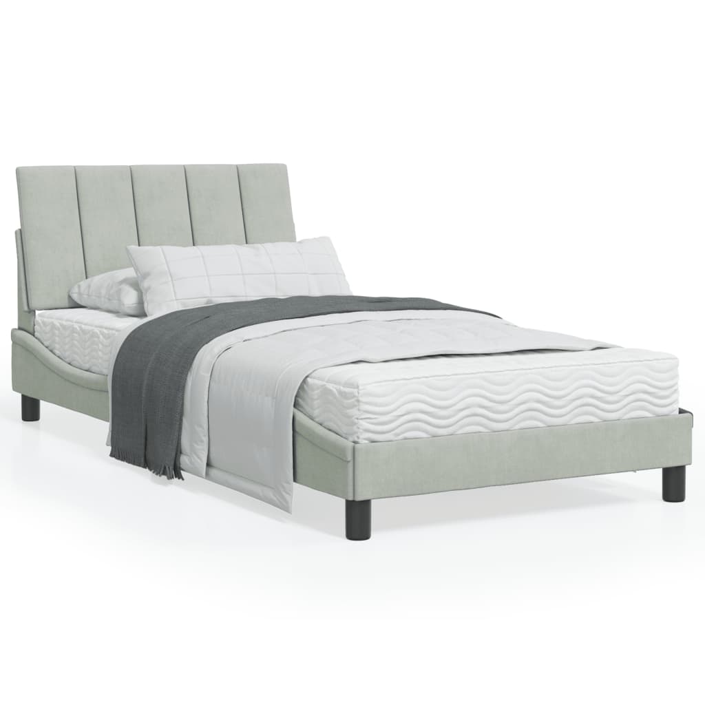 Lit avec matelas "Hanko" gris clair 100x200 cm velours