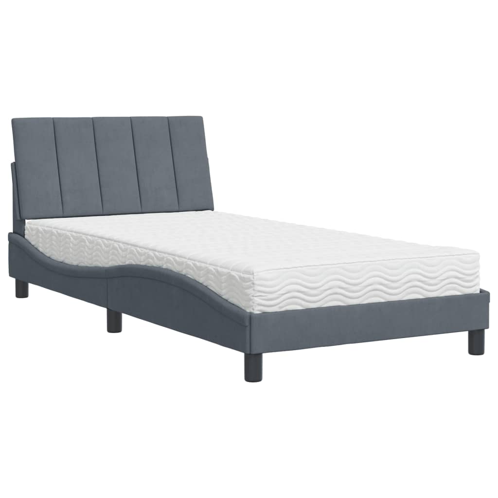 Bed with mattress dark grey 100x200 cm velvet