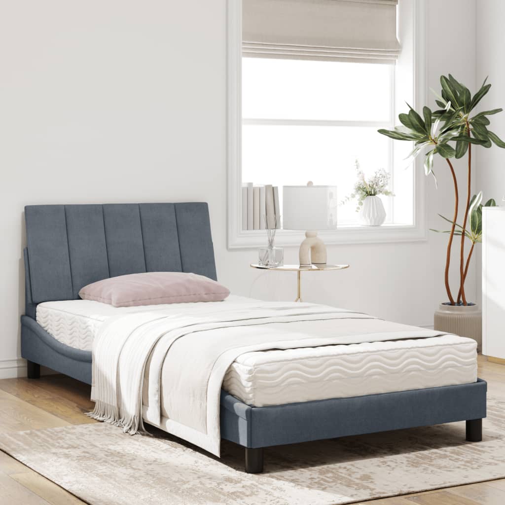 Bed with mattress dark grey 100x200 cm velvet