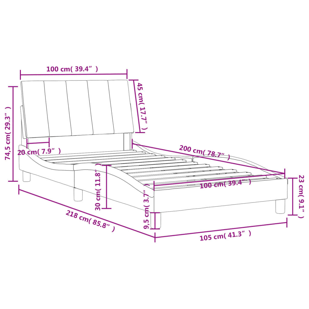 Bed with mattress dark grey 100x200 cm velvet
