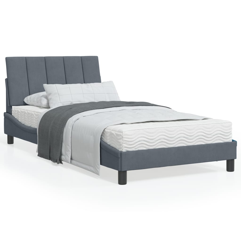 Bed with mattress dark grey 100x200 cm velvet