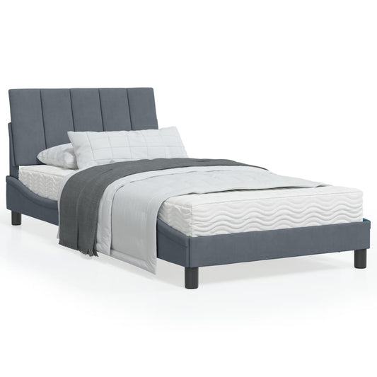 Lit avec matelas "Hanko" gris foncé 100x200 cm velours