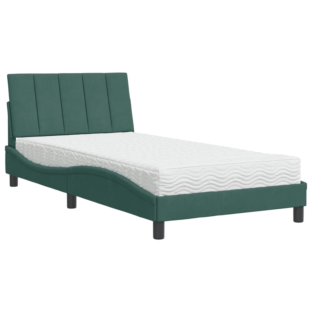 Bed with mattress dark green 100x200 cm velvet
