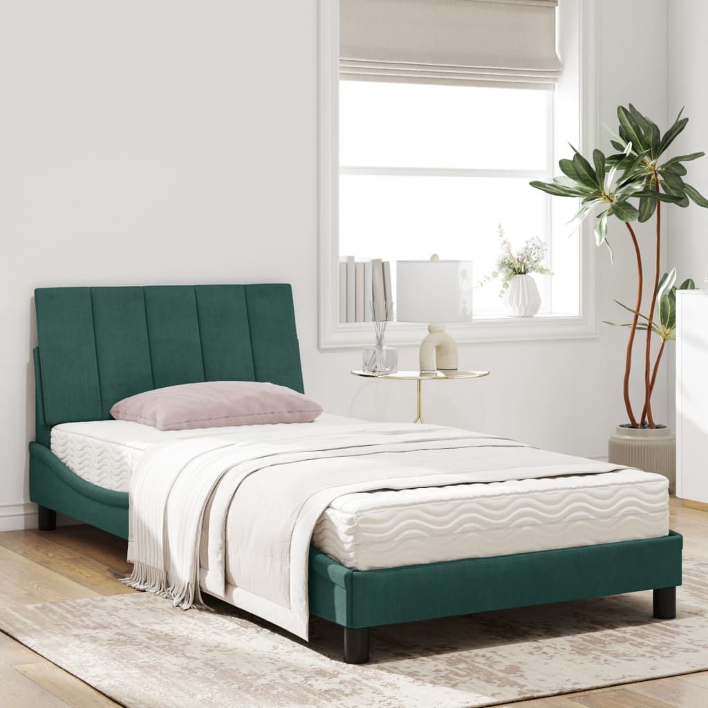 Bed with mattress dark green 100x200 cm velvet