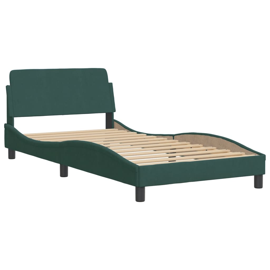 Bed with mattress dark green 100x200 cm velvet