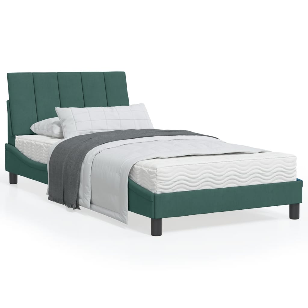 Bed with mattress dark green 100x200 cm velvet