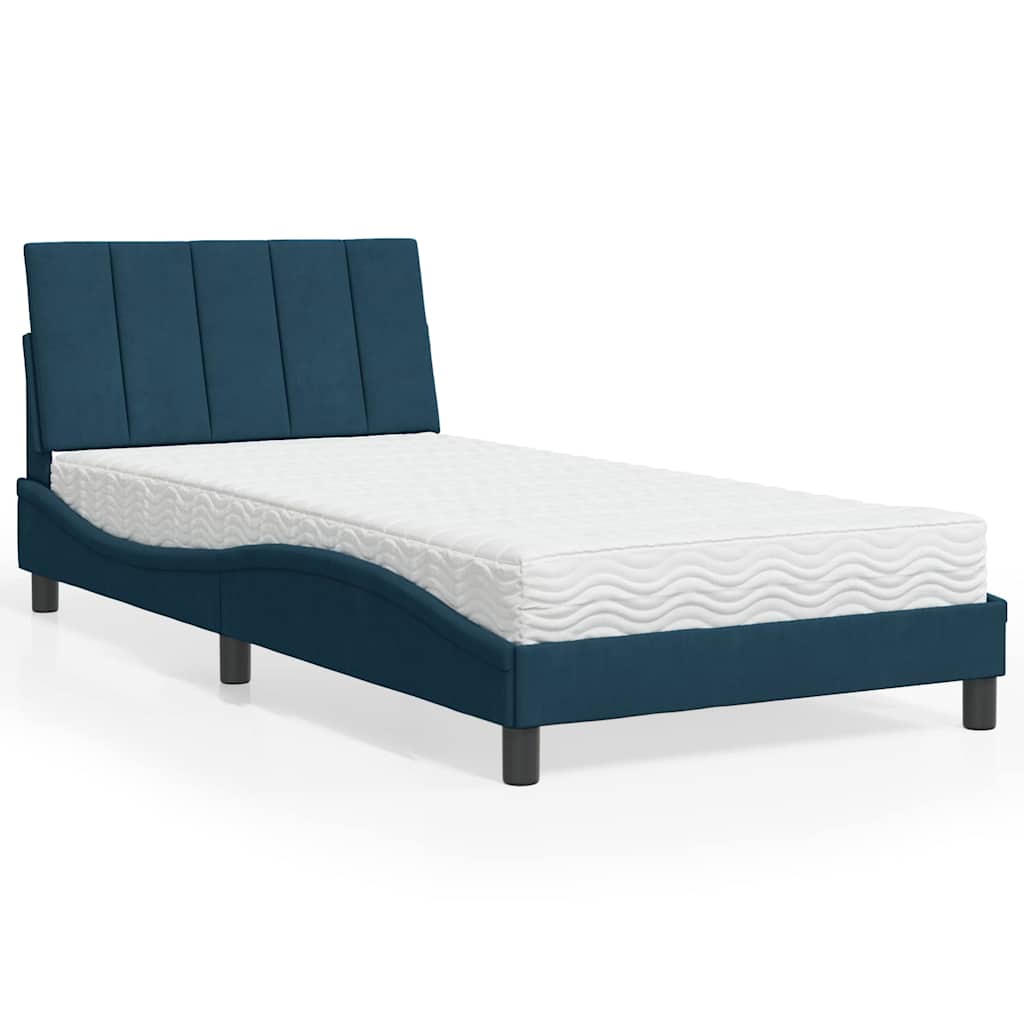 Bett mit Matratze "Hanko" Blau 100x200 cm Samt
