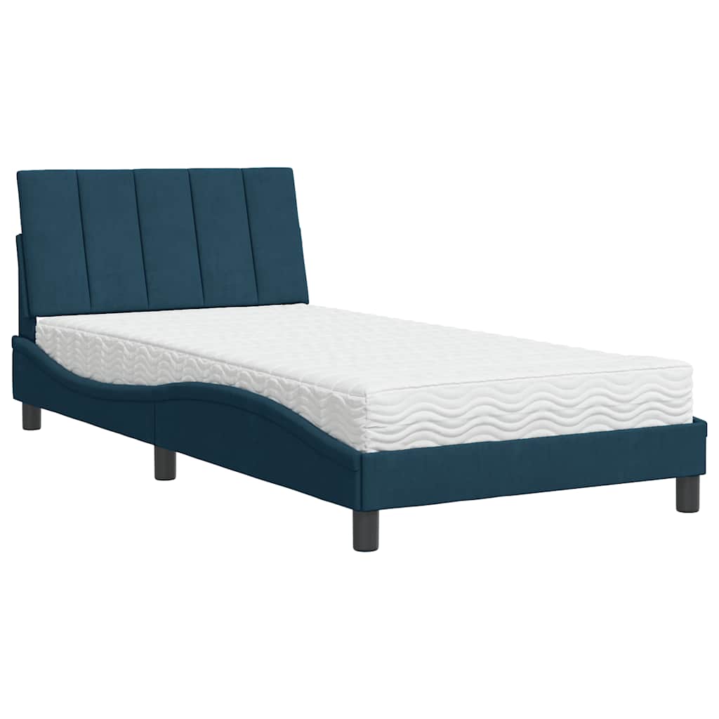 Bett mit Matratze "Hanko" Blau 100x200 cm Samt