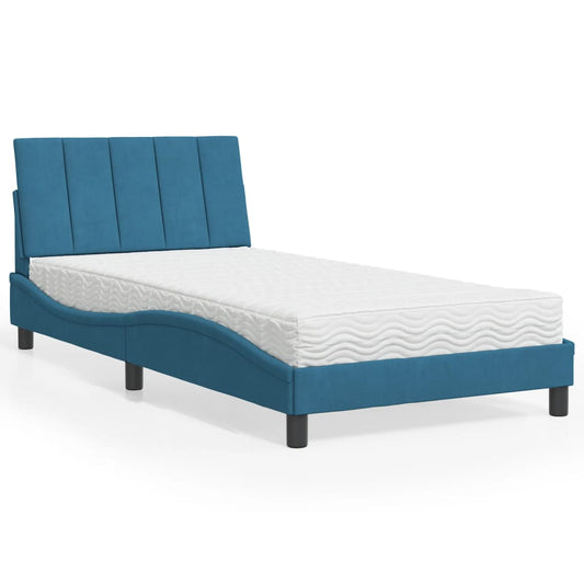 Bett mit Matratze "Hanko" Blau 100x200 cm Samt