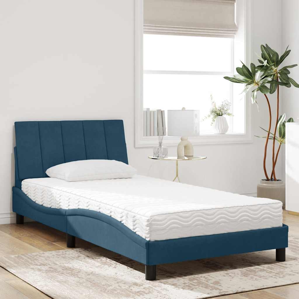 Bett mit Matratze "Hanko" Blau 100x200 cm Samt