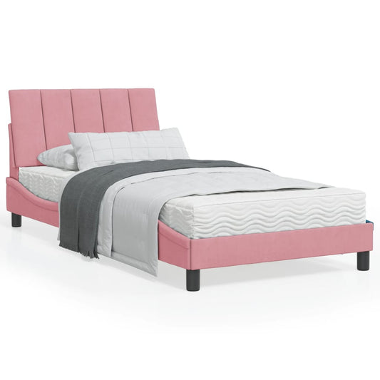 Bed with mattress pink 100x200 cm velvet