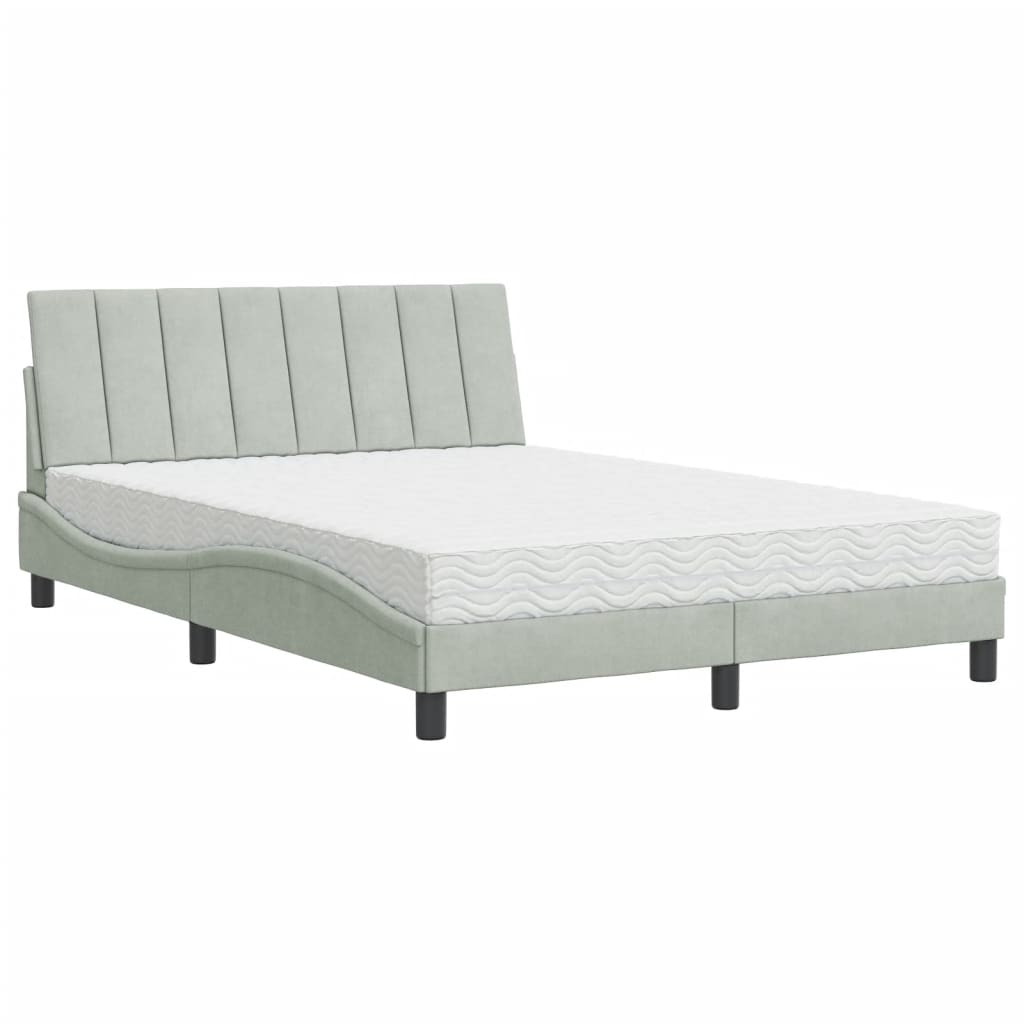 Bett mit Matratze "Hanko" Hellgrau 120x200 cm Samt