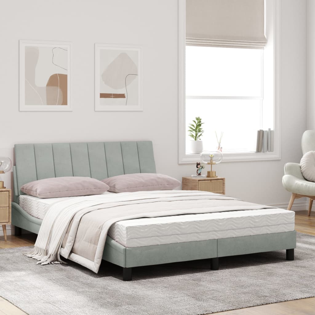 Bett mit Matratze "Hanko" Hellgrau 120x200 cm Samt
