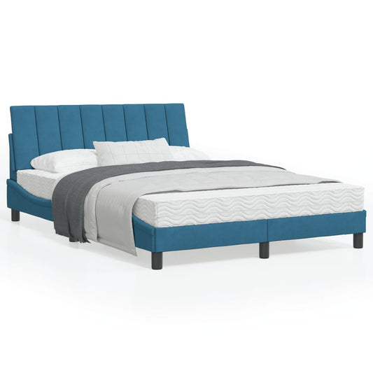 Bett mit Matratze "Hanko" Blau 120x200 cm Samt