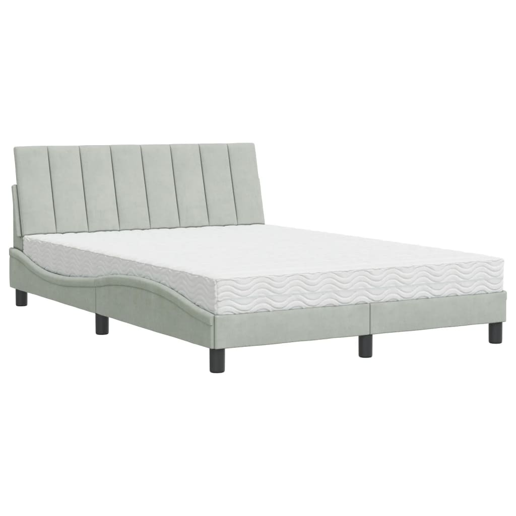 Bett mit Matratze "Hanko" Hellgrau 140x190 cm Samt