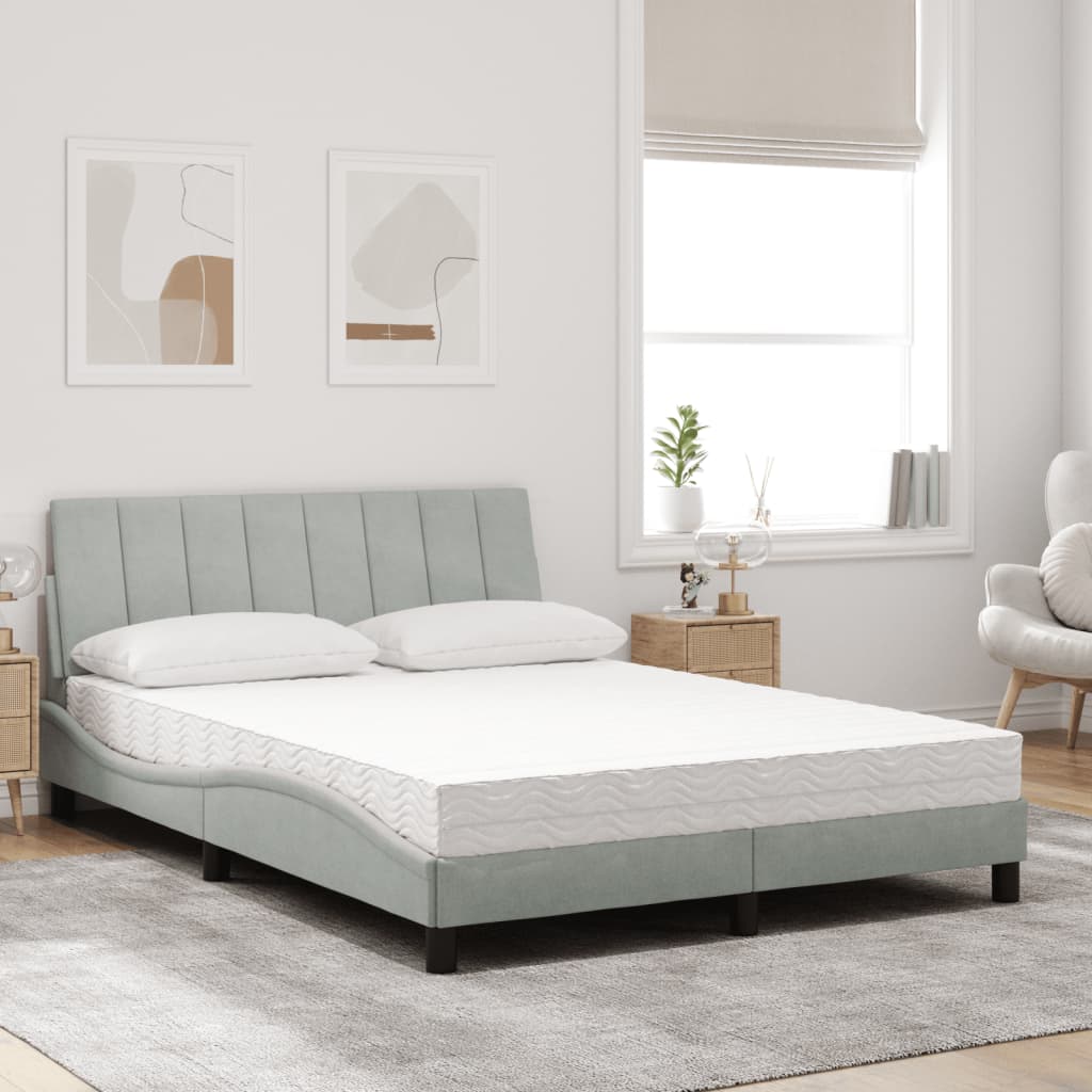 Bett mit Matratze "Hanko" Hellgrau 140x190 cm Samt
