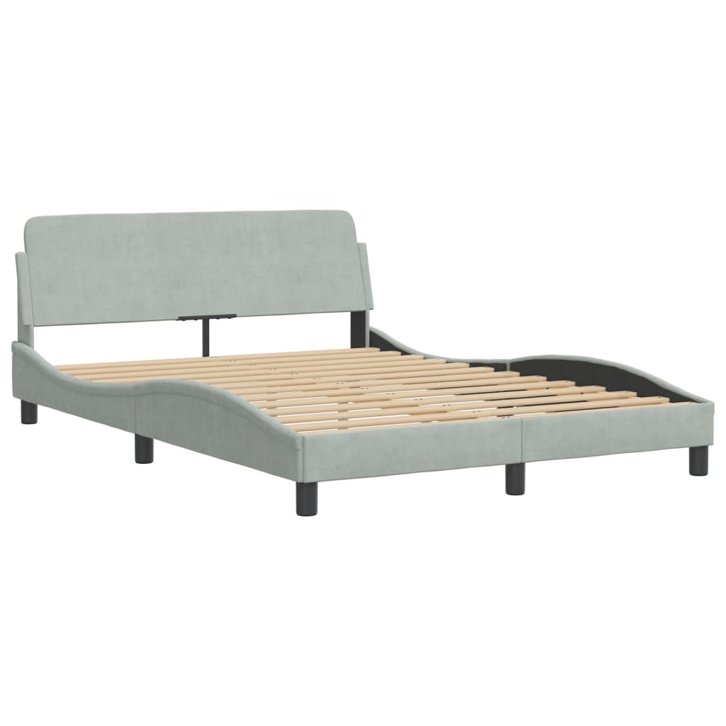 Bett mit Matratze "Hanko" Hellgrau 140x190 cm Samt