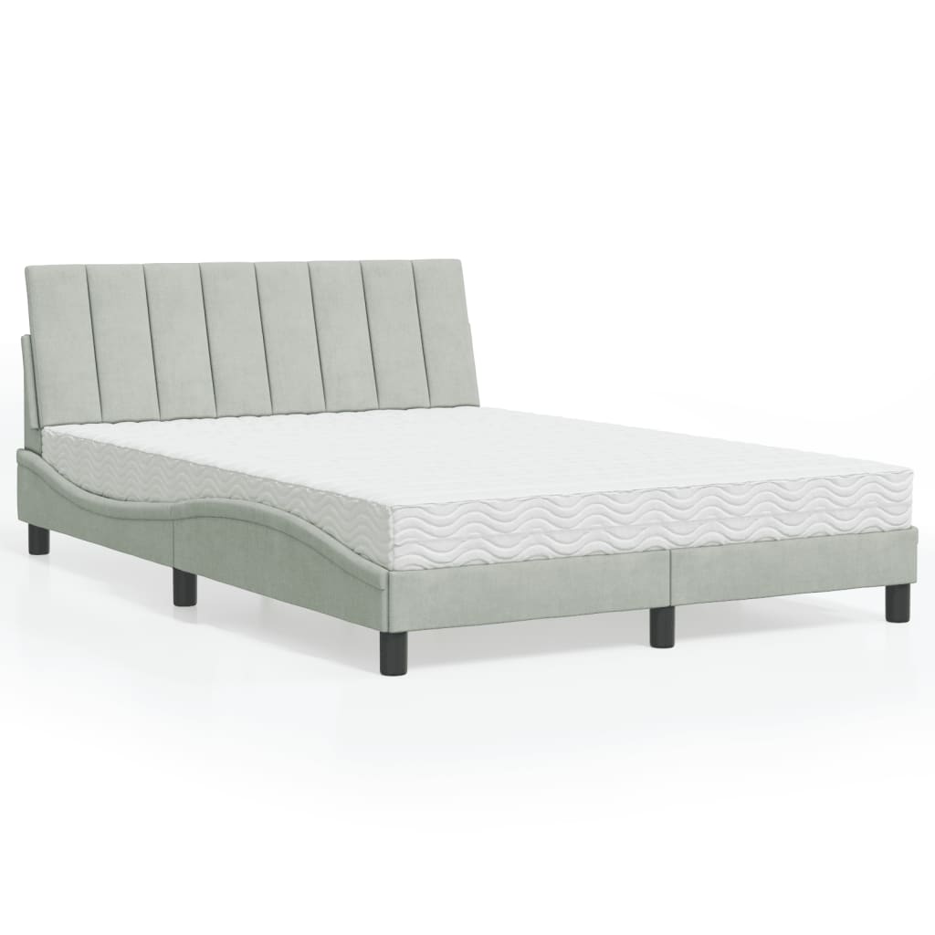 Bett mit Matratze "Hanko" Hellgrau 140x190 cm Samt