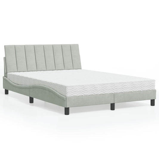 Bett mit Matratze "Hanko" Hellgrau 140x190 cm Samt
