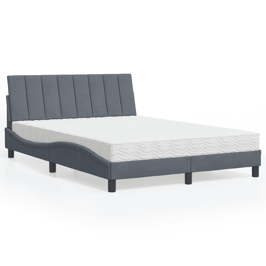 Bett mit Matratze "Hanko" Dunkelgrau 140x190 cm Samt