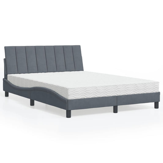 Bett mit Matratze "Hanko" Dunkelgrau 140x190 cm Samt