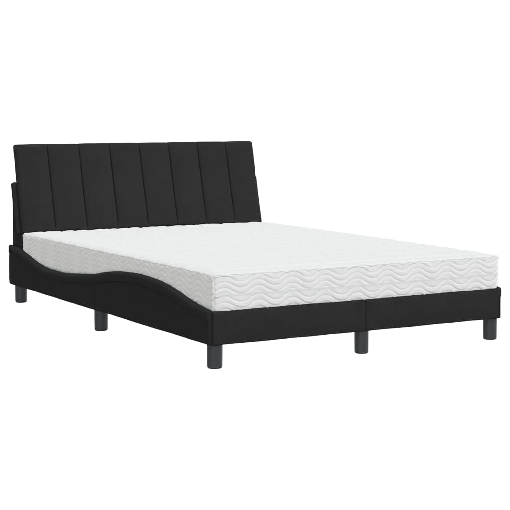Bett mit Matratze "Hanko" Schwarz 140x190 cm Samt