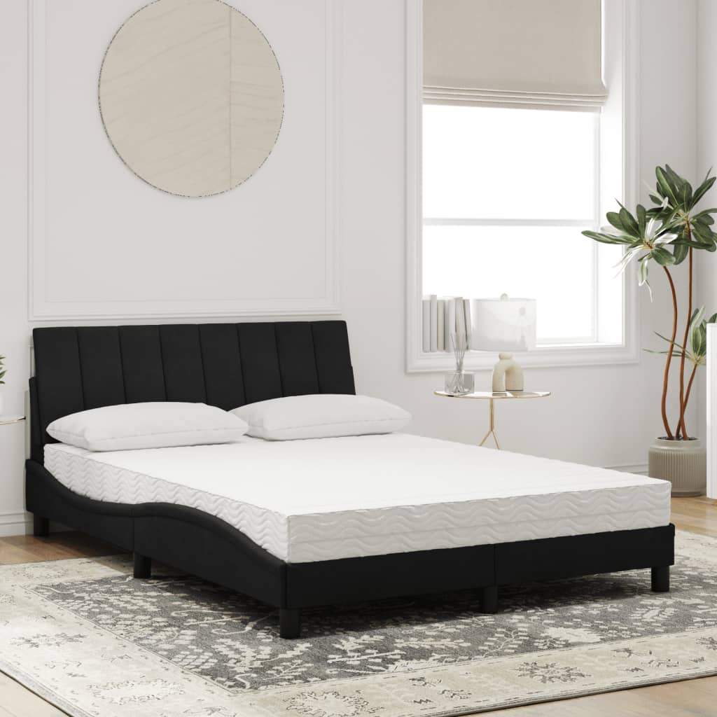 Bett mit Matratze "Hanko" Schwarz 140x190 cm Samt