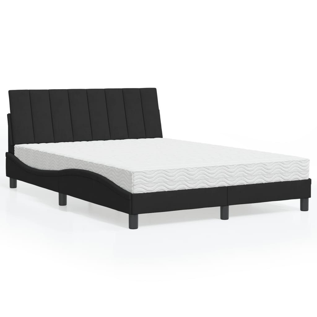 Bett mit Matratze "Hanko" Schwarz 140x190 cm Samt