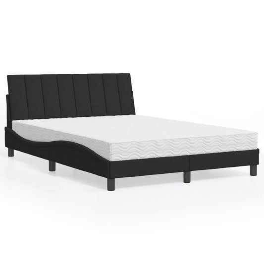 Bett mit Matratze "Hanko" Schwarz 140x190 cm Samt