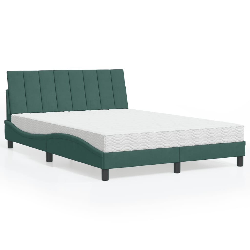 Bett mit Matratze "Hanko" Dunkelgrün 140x190 cm Samt