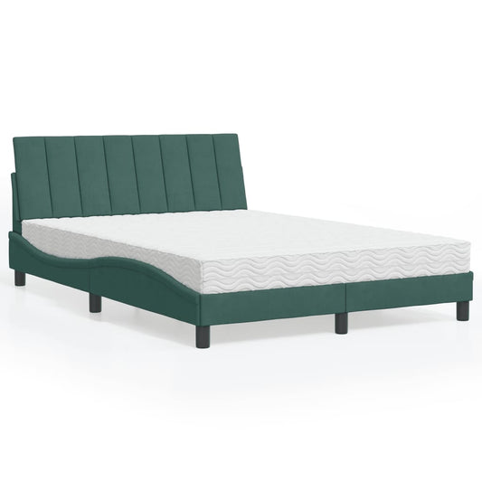 Bett mit Matratze "Hanko" Dunkelgrün 140x190 cm Samt